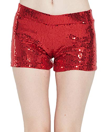 PengGengA Frauen Shorts Tanzen Ausfuehren Pailletten Elastische Taillen Kurzschluesse Der Kurzen Hosen Rot XL Cover