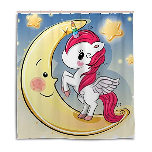 Rideau de douche licorne lune polyester imperméable avec 12 crochets