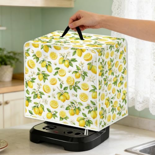 WEBEEDY Lemon Style Coffee Maker Cover with Top Handle, Small Kitchen Appliance Covers Polyester Lightweight Washable Coffee Machine Dust for Kitchen Countertop, 34.5x26x35.5cm/13.6x10.2x14 Inches - 4