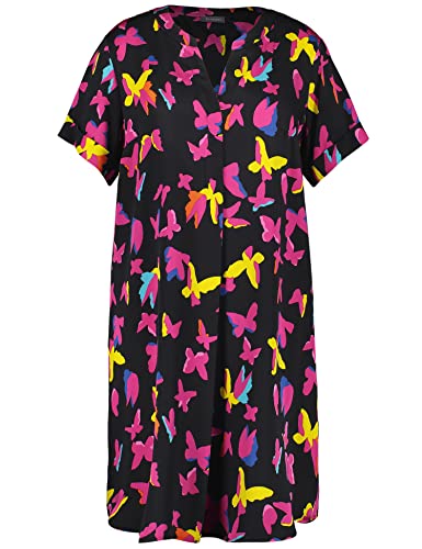 Samoon Damen Tunikakleid mit Schmetterlingen Kurzarm, mit Ärmelaufschlag...
