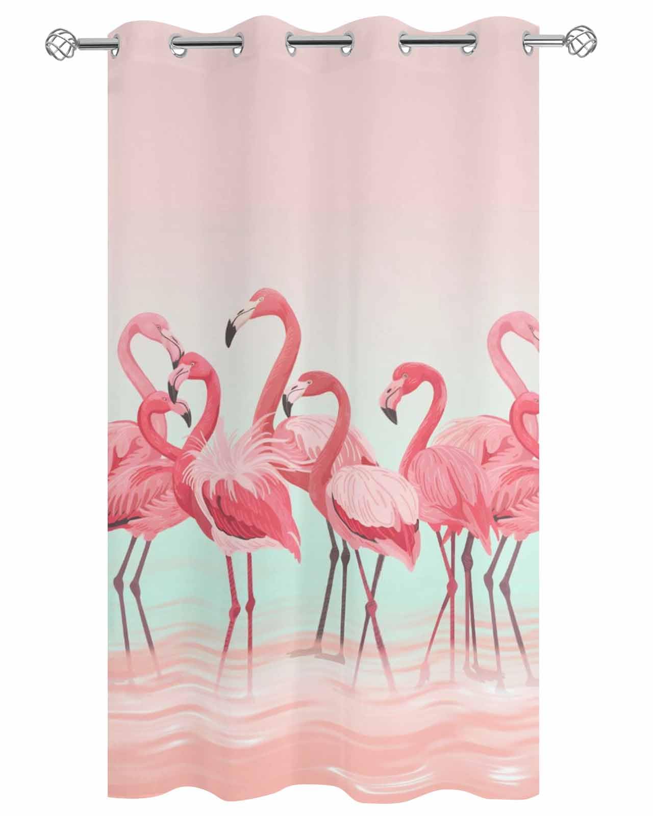 Ukaaqara Outdoor Curtains for Patio Waterproof, Flamingo Pink Animal Art Decor Flamingo Steping in Water Grommet Curtains for Porch Outside Privacy Drape for Gazebo Garden Pergola, 1 Panel, 54x95in