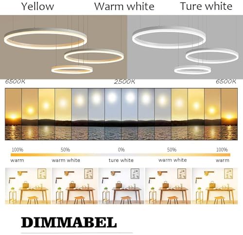 STARRYOL Lampada a sospensione moderna a LED, collezione 5 anelli, lampadario cerchio, lampadario led soffitto, dimmerabile 2700K - 6500K, con telecomando - 120W