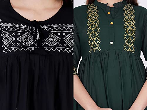 Image of Shiva Fab Short Kurti for Women | Embroidered Straight Rayon Kurta | Round Neck Full Sleeves Short Kurti for Women's