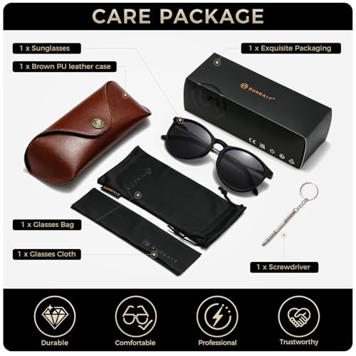 Image of SUNGAIT Original Design Trendy Sunglasses Polarized Vintage Round Classic Retro Style for Women and Men (2026 Matte Black Frame /Gray Lens)
