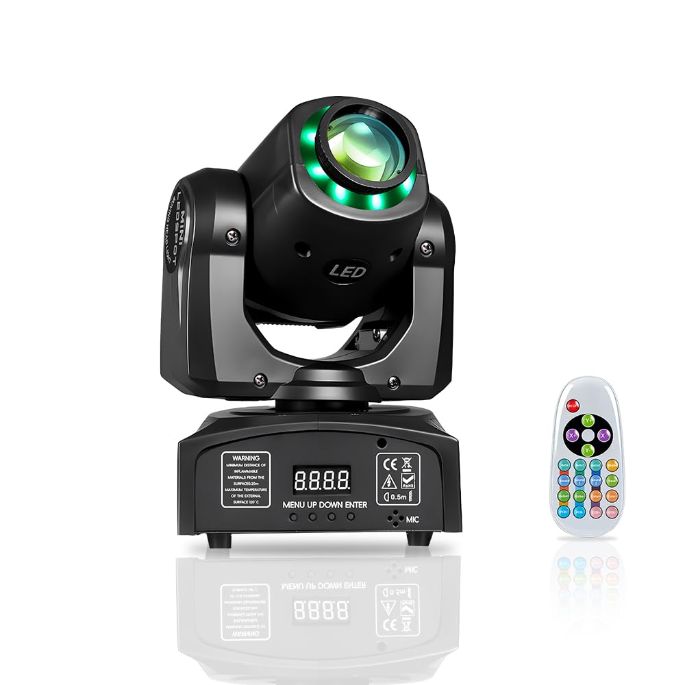 AGVYBE 60W Moving Head DJ Lights with Remote Control, 8 Patterns & 8 Colors, DMX512 & Sound Activated, 540° Pan & 270° Tilt, Compact LED Stage Beam Lighting for Wedding, Party, Club, Disco (1 PCS)