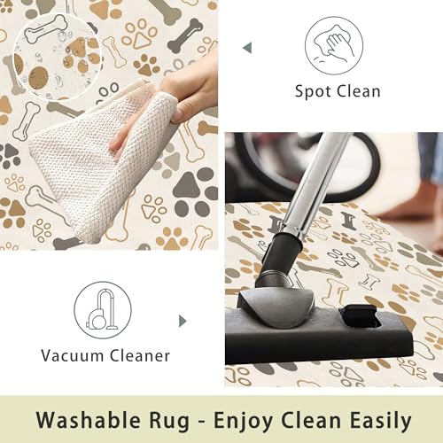 Spunker SPKDT0529-5X7 Washable Area Rug 5X7 Dog Cat Paw Print Bones Washable Large Rugs thumb #2