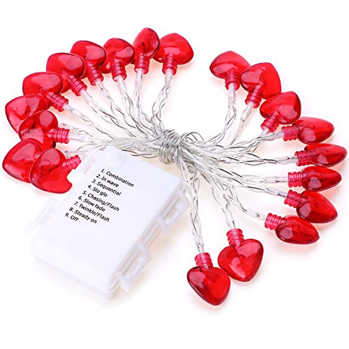 Konsait Valentine’s Day Party Decorations, Valentine Heart Shaped String Light Battery Operated(8.2Ft, 20Llights, 8Modes) for Home Window Holiday Valentines Day Party Favors Supplies