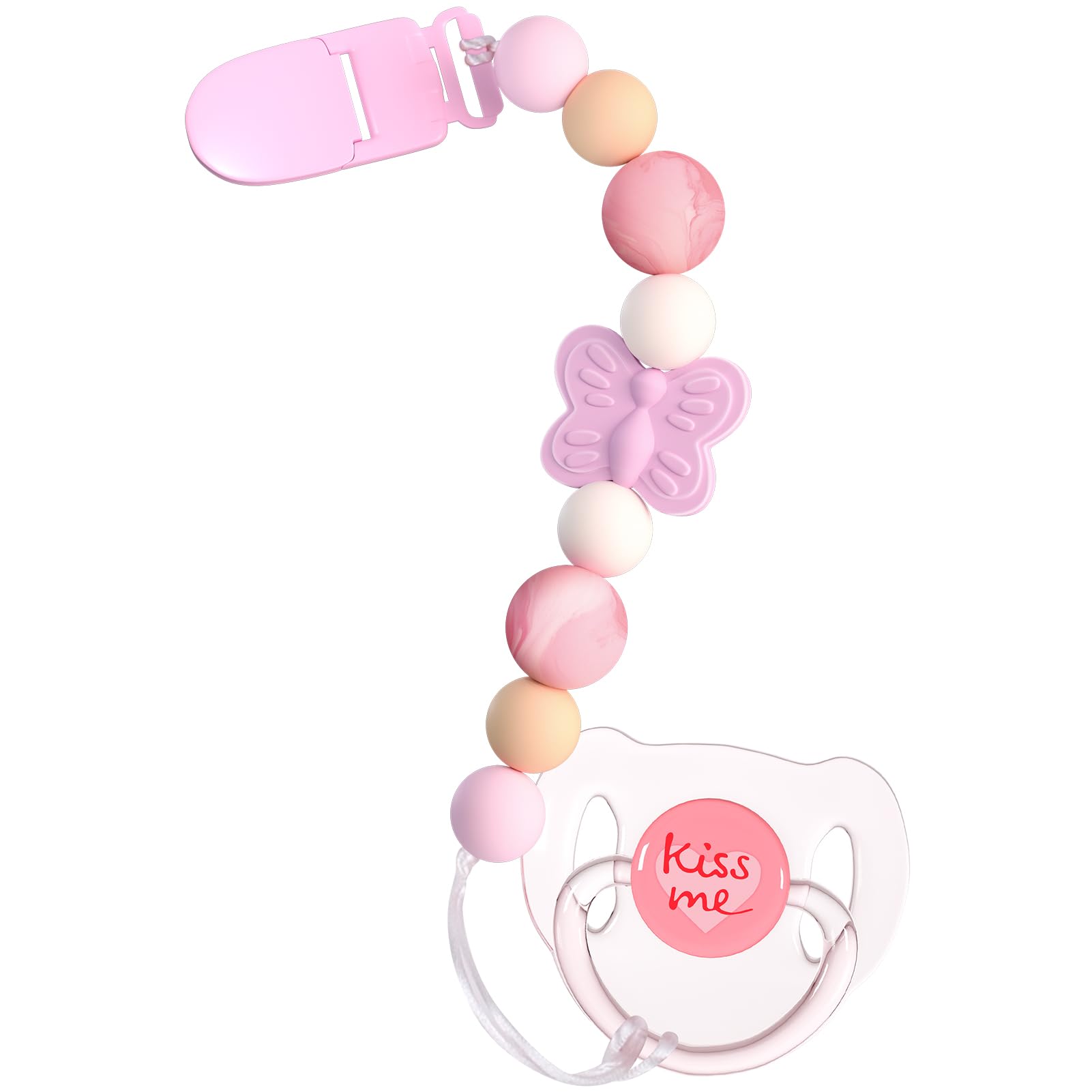 Aori Pacifier Clips for Rebron Baby Dolls Pacifier Holders Silicone Pacifier Clips with Magnetic Pacifier -Pink