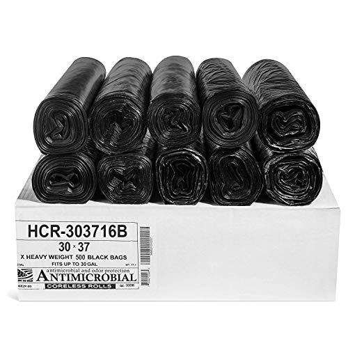 Image of Aluf Plastics 30 Gal Black Trash Bags, 16 Micron (EQ.), 30 inch x 37 inch (500 Pk)