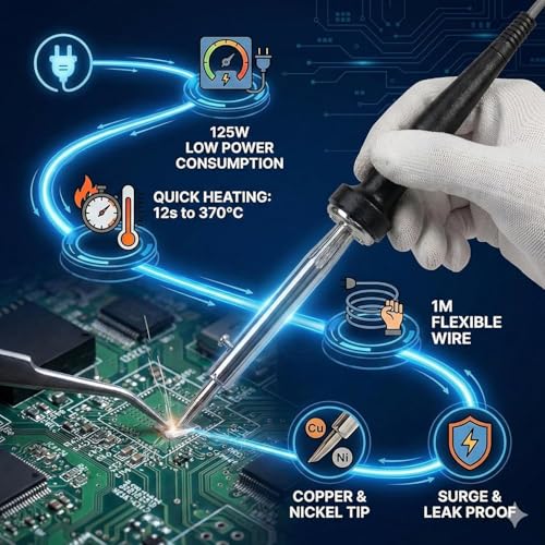Image of 125W 220-230V Heat Pencil Tip Soldering Iron Kit with attachable element and Long PVC wire, Fast heating leak, and Surge Proof (Pack of 3)