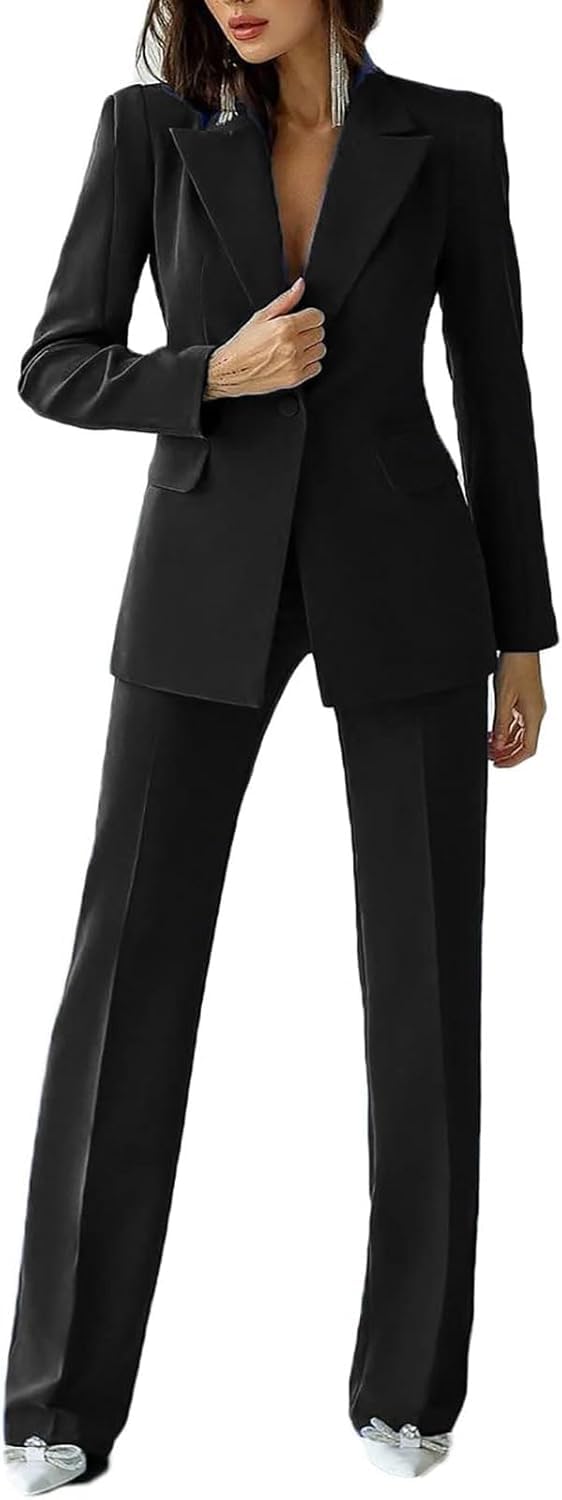 Womens Suit 2 Piece Formal Office Blazer Jacket One Button Suit Set Trouser Suits Work Smart Suit Jacket