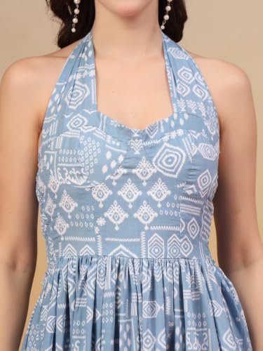 Image of COTLAND Fashions Breathable Cotton Printed A-Line Midi Dress for Women