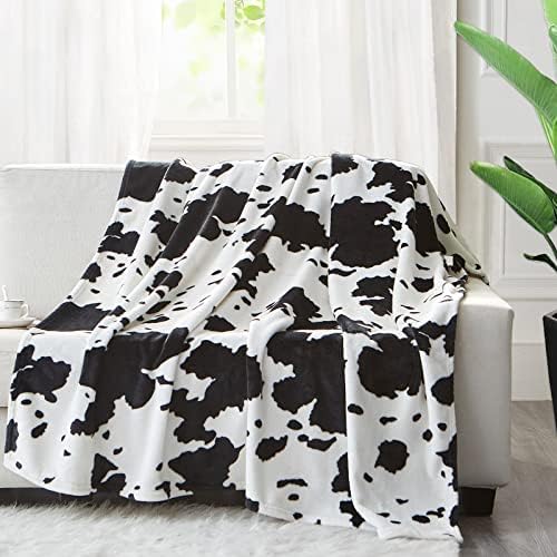 KING DARE Cow Throw Blanket Soft Cozy Fall Fleece Cow Print Blanket for Couch Car Travel Small Black and White Cowhide Lightweight Outdoor Lap Throw for Kids Adults ( 40 x 50 in)