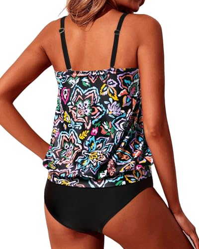 Image of Yonique Two Piece Tankini Swimsuits for Women Blouson Bathing Suits Modest Swimwear