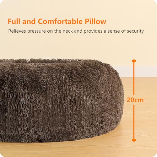 HMTOPE Orthopädisches Hundebett rund Hundekissen Hundesofa Katzenbett Donut Kuscheliges Hundekorb Waschbar, 120 cm Ø, Braun