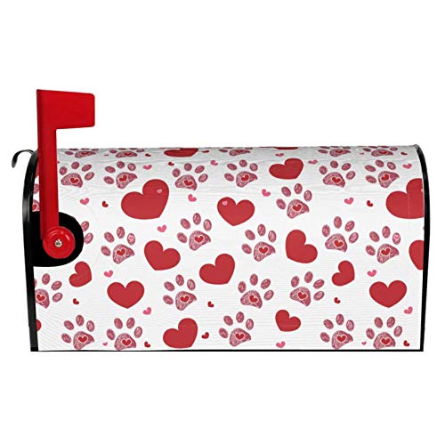 Dujiea Valentine's Day Hearts and Dog Paw Print Mailbox Cover, Waterproof Oxford Cloth, 25.5