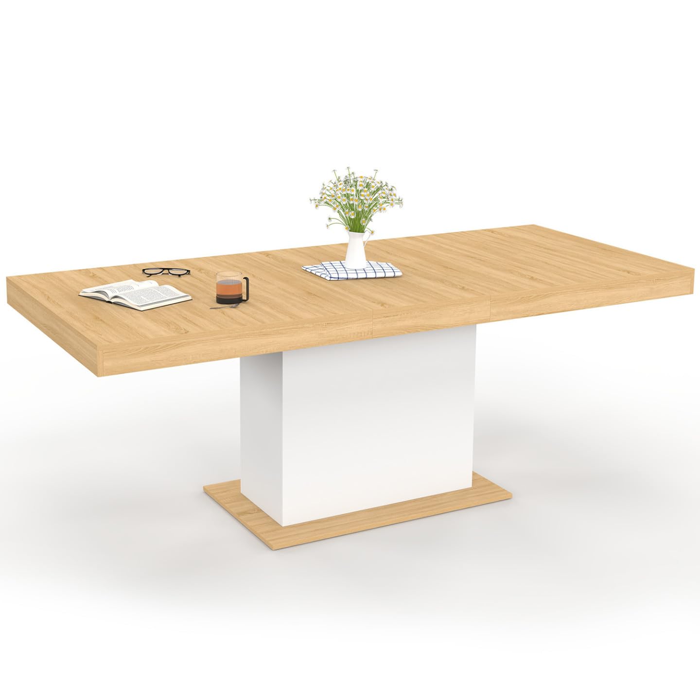 IDMarket - Tavolo da pranzo rettangolare allungabile EDEN 6-​10 persone in legno e bianco 160-​200 cm