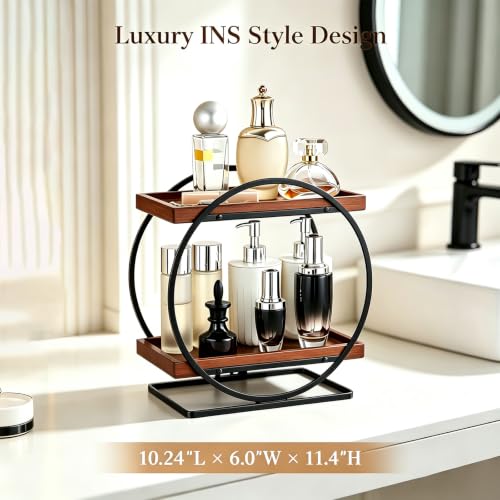 YIWANFW 2-Tier Bathroom Counter Organizer, Wooden Perfume Organizer Dresser - image 3
