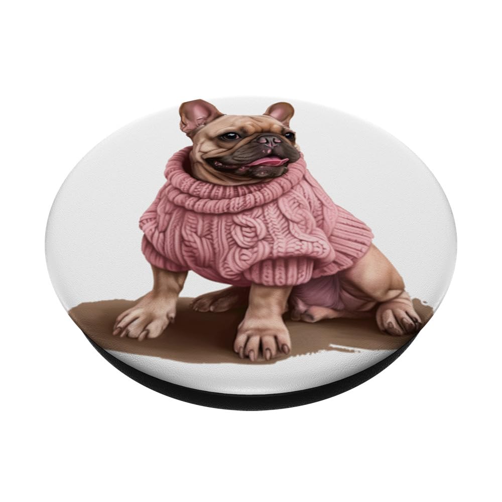 Adorable French Bulldog Dog Wearing Sweater PopSockets Swappable PopGrip, Black - Image 2