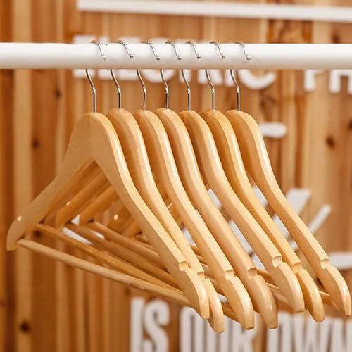 Image of Wooden Hangers for Clothes Hanging | Heavy Duty Coat Hangers with 360 Swivel Hook & Non-Slip Notches | Natural Wood Suit Hangers for Shirts, Blazer, Dresses & Saree (6, Beige)