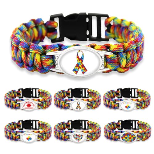 ZKXXJ Autism Puzzle Bracelet for Men Women,Paracord Rope Survival Bracelets Autism Dad Autism Mom Cuff Bracelets Bangle for Adults,Colorful Autism Awareness Puzzle Ribbon Bangle Autistic Jewelry3