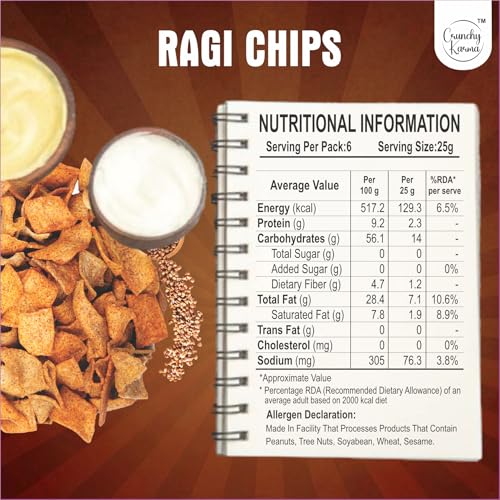 Image of Ragi Chips Tandoori Flavor | Healthy Millet Chips | Crunchy Baked Gluten Free Snack | High Fiber & Low Cholesterol Finger Millet Chips | Calcium Rich Indian Spicy Snacks | No Added Preservatives | 150g