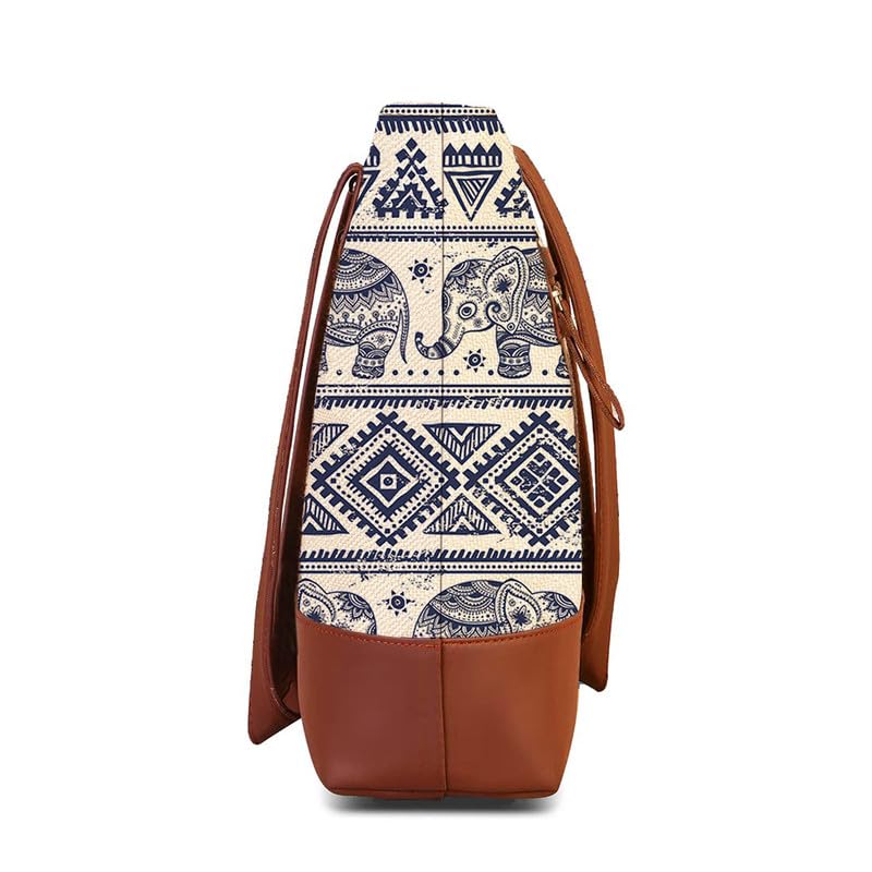Image of The Purple Tree Handcrafted Women's Tote Bag with Vegan Leather Handles & Indian Prints, Shoulder Tote Bag and Handbag for Office and College (Pack of 1)