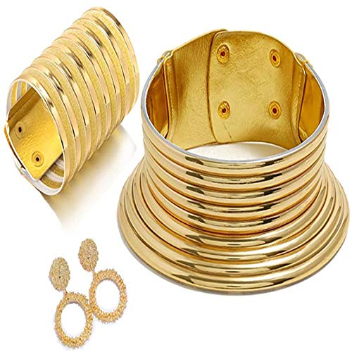 3Pcs/Set African National Style Choker Three-Piece Bib Necklace African Choker Punk Necklace Gothic African Collar Chunky Bracelet Ethnic Drop Dangle Earrings Bohemia Jewelry - Gold