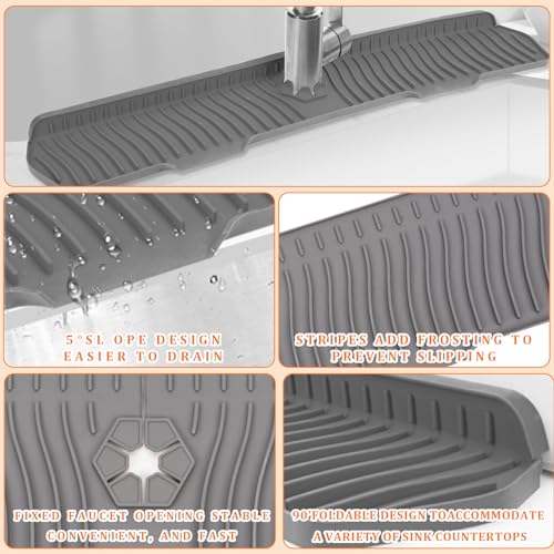Image of 30 Inch Sink Splash Guard,Longer Silicone Sink Mat for Kitchen Bathroom,Kitchen Faucet,Silicone Sink Faucet Mat Splash Guard, Drip Protector Splash Countertop (Grey)