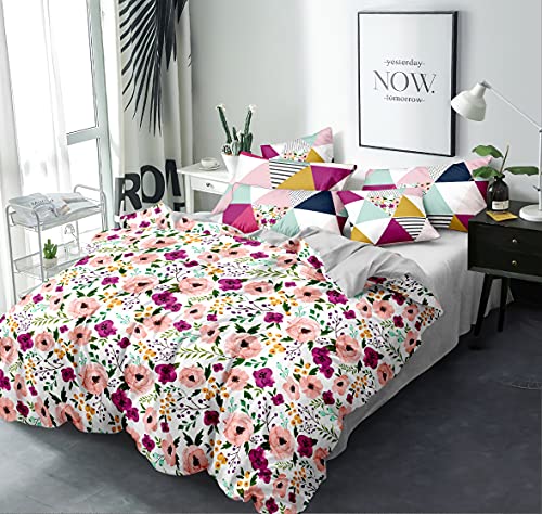 Image of MORADO Premium Glace Cotton Single Bed Quilt Cover /Duvet Cover /Rajai Cover /Blanket Cover with Zipper (WhiteBouquet, 60x90 Inches)