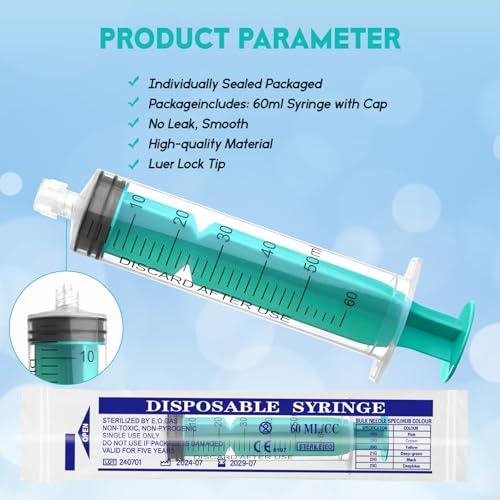 Image of 60ml Syringe without Needle Luer Lock Syringes with Cap, Sterile, 10 Pack