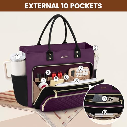 Image of LOVEVOOK Teacher Tote Bag for Women Work, Nurse Bags With Large Cup Holder Laptop Bag With Laptop Compartment, Professional Computer Briefcase Business Purses, Mother Gift, 15.6 Inch