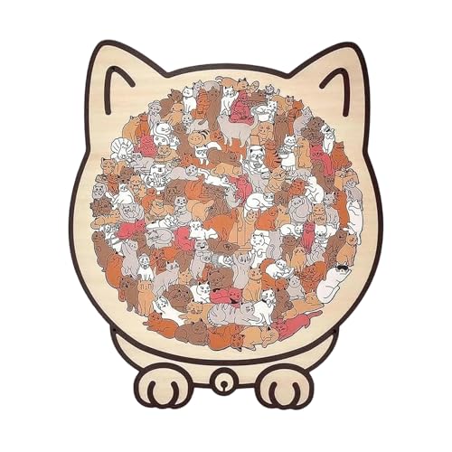 猫の形 パズル 木製ジグソーパズル 135ピース かわいい 猫パズルフレーム おもちゃ 装飾画 難しいおもちゃ 壁の装飾 インテリア 部屋飾り キャラクター 大人 子供 初心者向け 家庭娯楽 人気 萌えグッズ 23.7x21.8cm