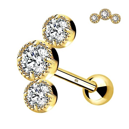 OUFER 9K massivt gult guld broskörhänge 16G AAA+ stor CZ övre örat helix piercingar snäcka broskdubbar för kvinnor flickor, Gult guld
