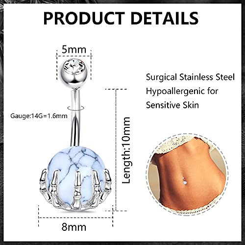 Fansilver 9Pcs 14G Belly Button Rings For Women Surgical Steel Devil Heart Black Red Cz Navel Rings Skull Hand Belly Rings Curved Barbell Body Piercing Jewelry #TOP5