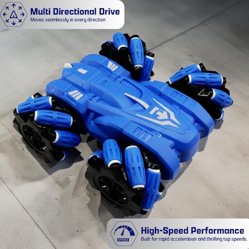 Image of Remote Control Drift Stunt Car 4WD | 360 Rotating | Dual Sided Climbing | High-Speed Tumbling | Rechargeable Stunt Car | C-Type Charging | Remote Control Car for Kids | Made in India. (Blue)