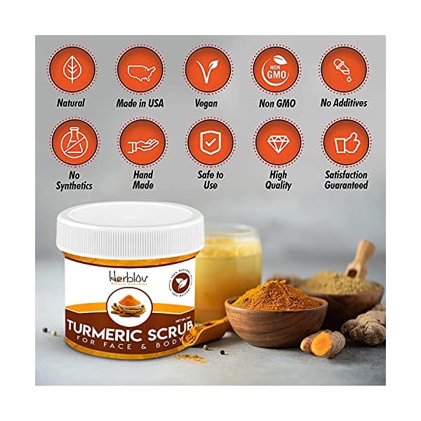 Herblov-Cleansing-Turmeric-Face-Scrub-Skin-Brightening-Facial-Mask-with-Turmeric-Natural-Turmeric-Face-Mask-Acne-Treatment-Detox-Clay-Face-Mask--Exfoliating-Boosts-Circulation-Removes-Toxins Herblov Cleansing Turmeric Face Scrub - Skin Brightening Facial Mask with Turmeric - Natural Turmeric Face Mask Acne…