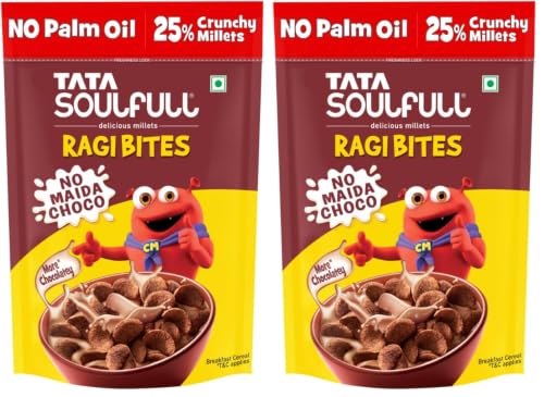 Image of Tata Soulfull Ragi Bites No Maida Choco, Yummy Chocolatey, 375g, Delicious Millets, 7 Grains, High in Protein, Rich in Calcium, Breakfast Cereals (Pack of 2)