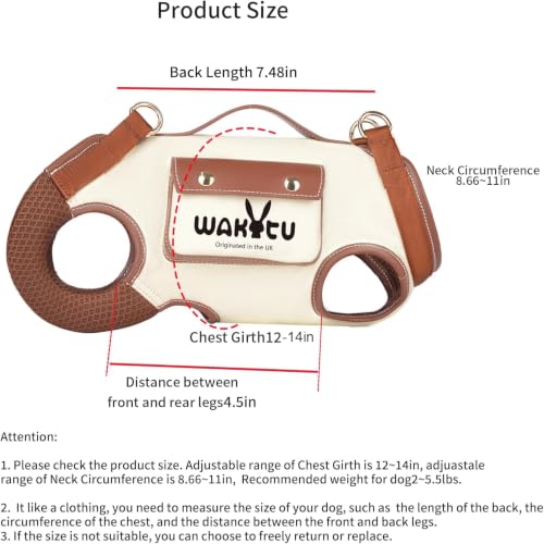 Wakytu Dog Lift Harness Dog Carrier VES Harness Adjustable Leash with Small Puppy Treat Bag,Fits Most Cars,XS - Image 5