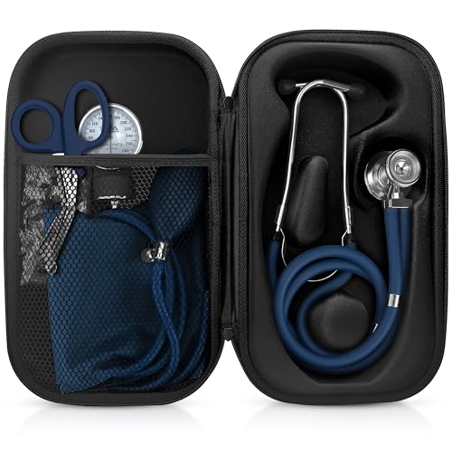 ASA TECHMED Medical Starter Kit - Stethoscope, Durable Blood Pressure Monitor, and EMT Shears and Protective Carrying Case Ideal for Healthcare Professionals, Navy Blue