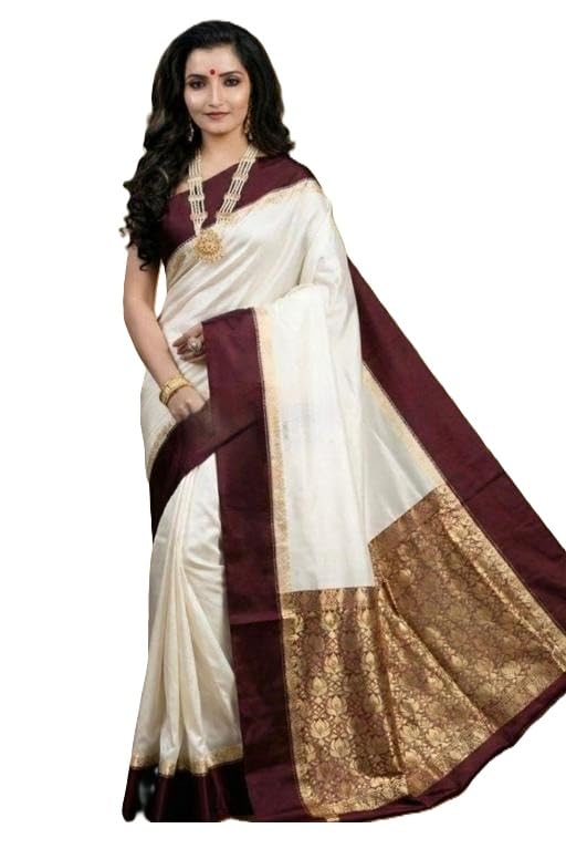 traditional silk saree with solid pattern and detailed lace border includes matching blouse piece for festive styling multi free size