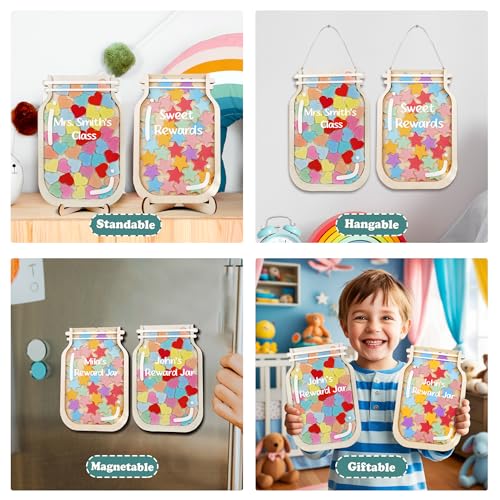 Image of 2 Pack Reward Jar for Kids Heart Star Token Magnetic Teacher Classroom Board Potty Training Toddlers Incentive Good Behavior Management Tools Back to School Boys Girls Gifts Deco
