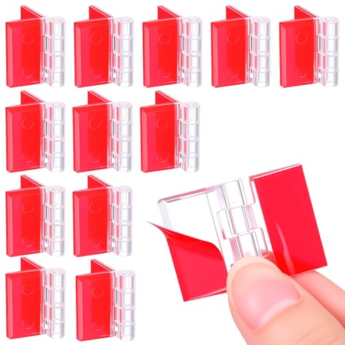LIQWEI 12 Pcs Acrylic Small Hinges, Self Adhesive Continuous Hinge Aquarium Lid Hinge, Folding Hinges Tools Piano for Cabinet Drawer Furniture DIY Display 35x25 mm