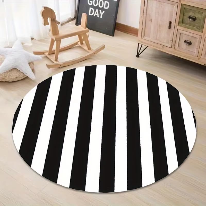 Tapis de sol rond lavable et antidérapant à rayures douces 150cm