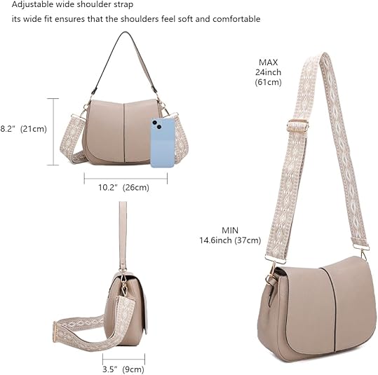 ELIOX Kleine schoudertas voor dames met 2 ruime vakken, brede, verstelbare schouderriem, motief: handtas, PU-leer, klein, handtas, Taupe
