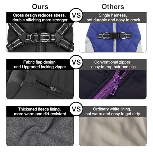 Aimydog Hundemantel Winter, Wärme Hundejacke Mit Brustgurt Gurt Winddichte mit bauchschutz, Haustier Outdoor Reflektierend Hundeweste mit Fleece Gefütterte für Kleine (Schwarz, M)