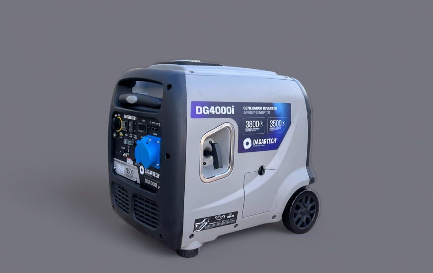 DAGARTECH - Generador Inverter DG4000i a Gasolina 230V 3,5 kW Continuos 3,8 kW Máx con Arranque Eléctrico, Bajo Consumo, PowerPulse y Kit Transporte