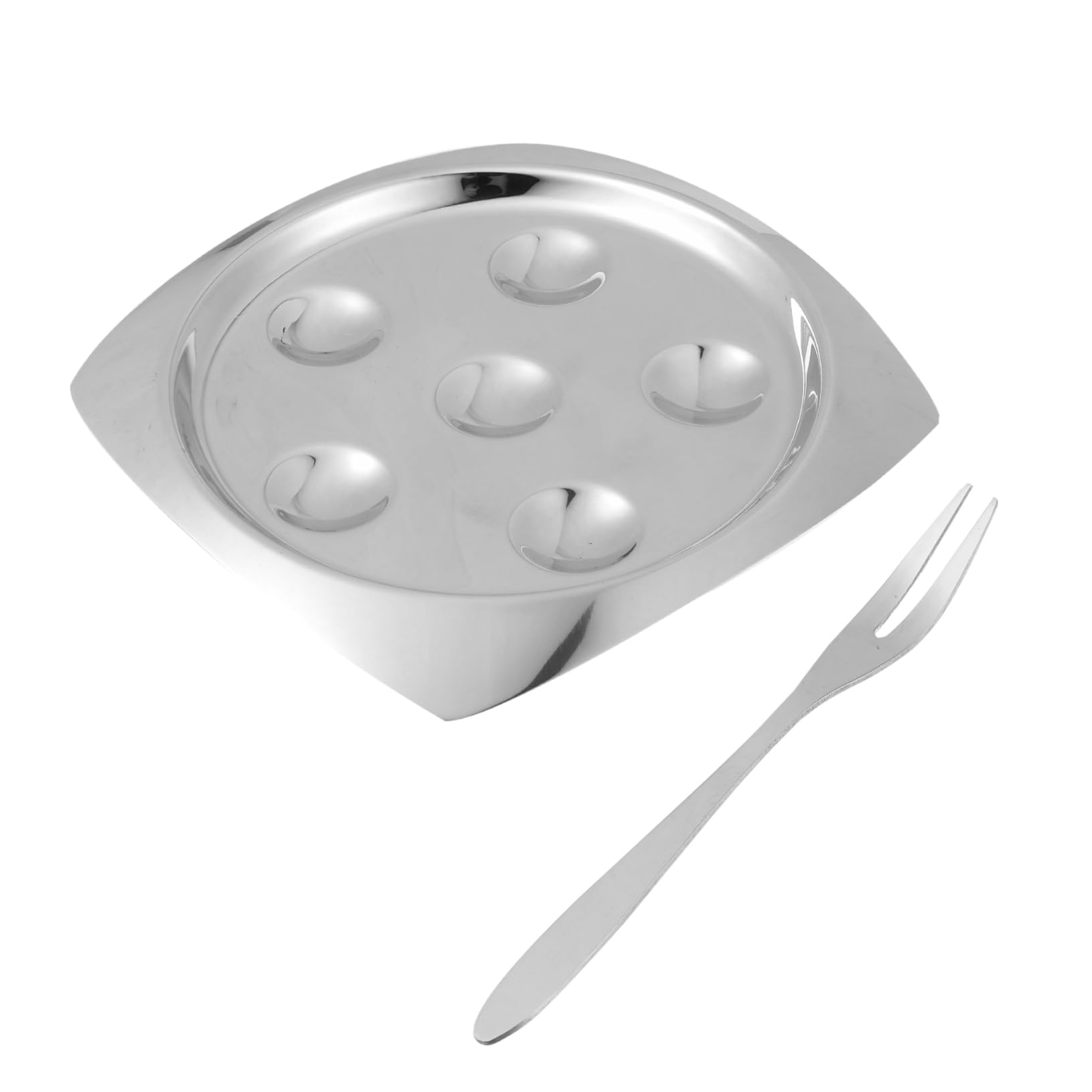 Plato Para Caracoles y Ostras De Acero Inoxidable Pequeño Resistente a Altas Temperaturas Para Restaurantes y Uso Doméstico Con Tenedor De Dos Dientes