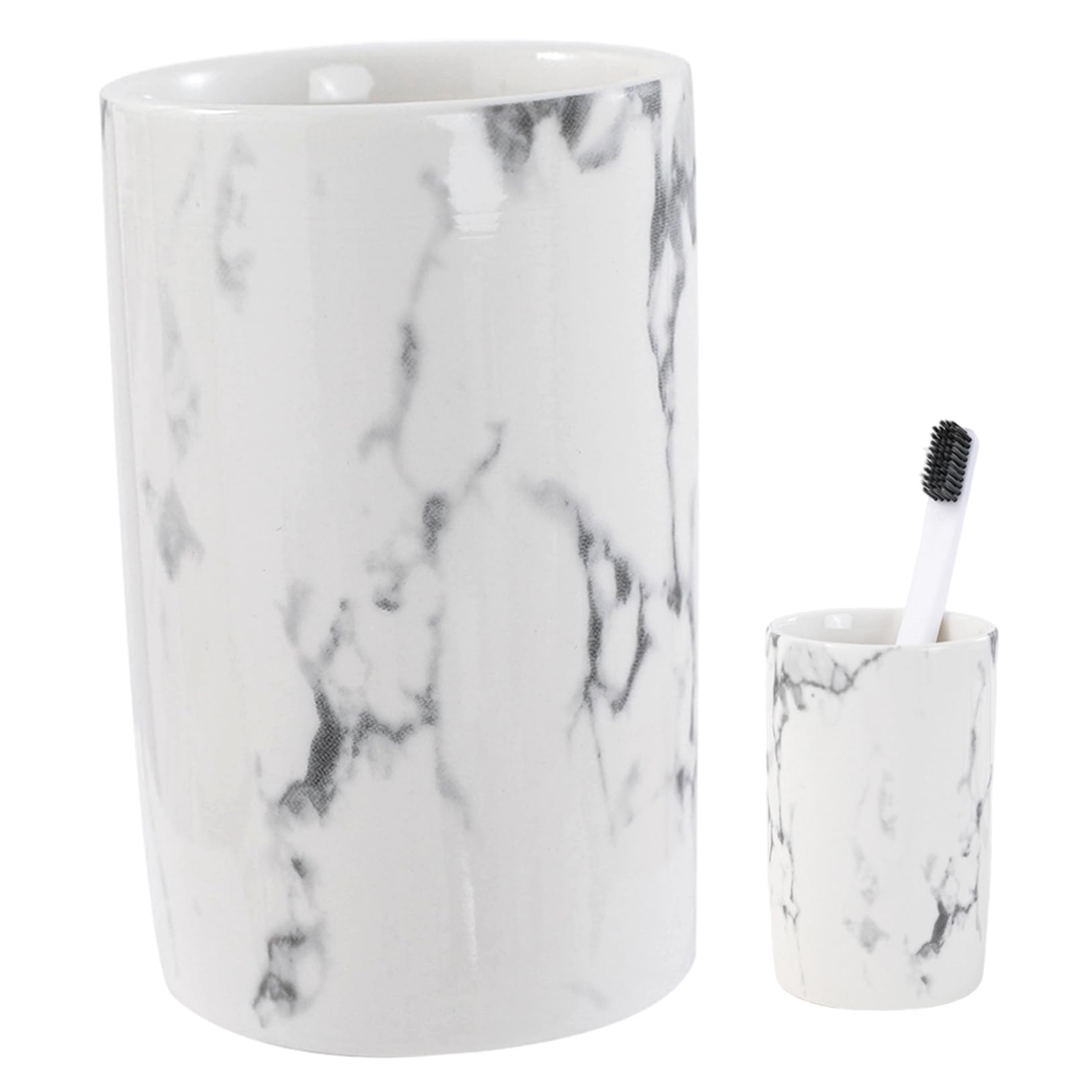 Uanqfegy Ceramic Bathroom Tumbler - Nordic Marble Modern Toothbrush Holder, 310ml Dishwasher Safe Cup for Bathroom Kitchen Office
