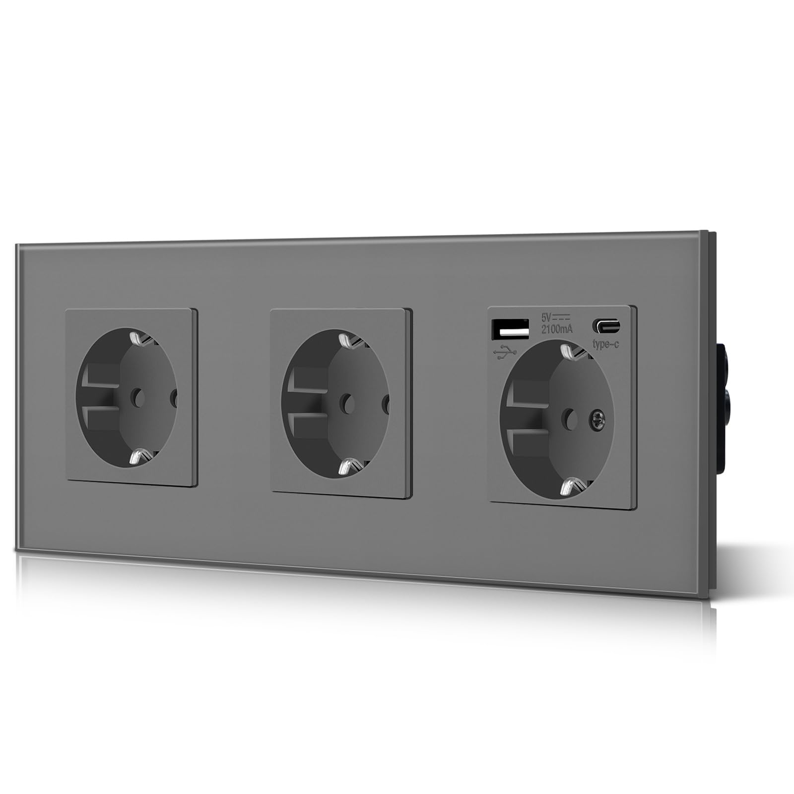 BSEED Enchufe de Pared con USB C,Enchufes Dobles Empotrados con Cristal,Toma de Corriente,Seguridad infantil,Fácil de Instalar,M Serie,2 Enchufes con USB y Tipo C,157mm Blanco — view 38